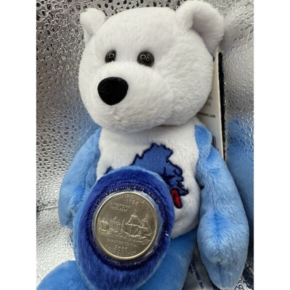 #10 Virginia State Beanie Bear By Limited Treasures New With Tags And Quarter - Picture 9 of 11